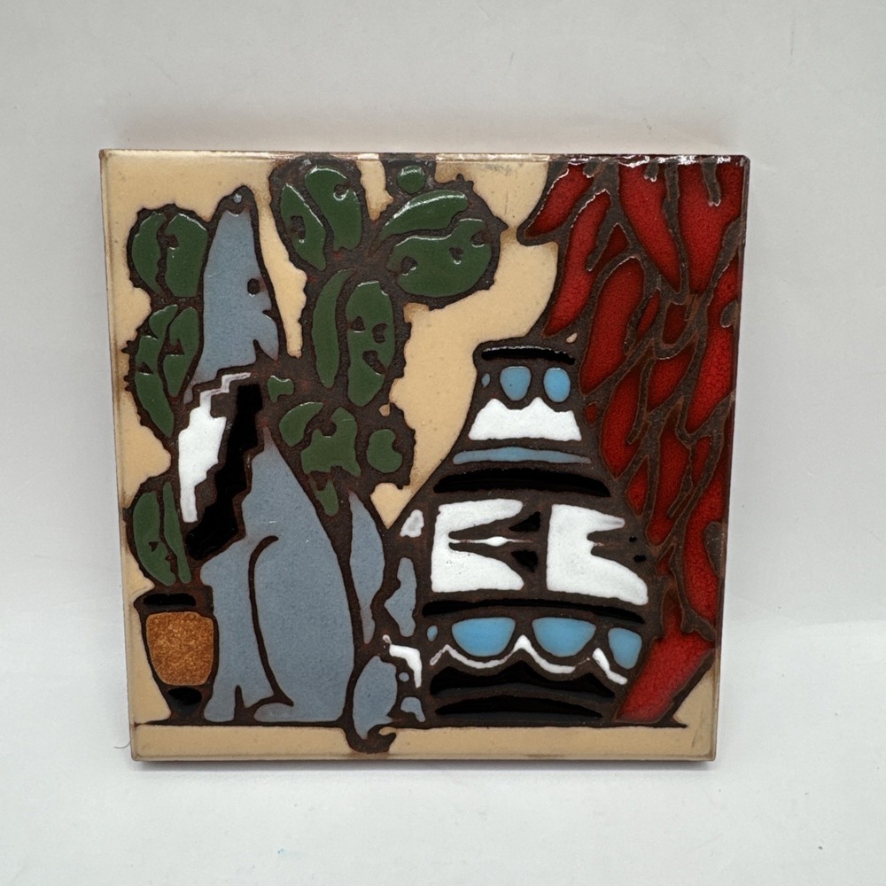 Vintage 1990s Earthtones "The Serenading Coyotes" Ceramic Tile Trivet